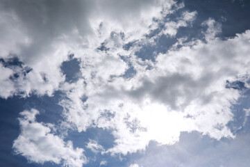 Wall Mural - Summer blue sky cloud gradient light white background. Beauty clear cloudy in sunshine calm bright winter air bacground. Gloomy vivid cyan landscape in environment day horizon skyline view spring wind