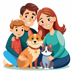 Happy family with two dogs. Flat style. Vector illustration