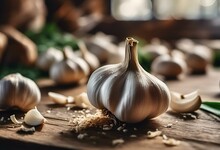 AI Generated Illustration Of Fresh Garlic On A Kitchen Counter
