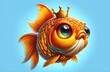 a cartoon character of a giant goldfish with wide eyes, wearing a small crown