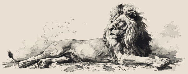 Wall Mural - lion Engraving style. Simple pencil drawing vector