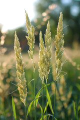 Wall Mural - Detailed close-up of green grass blades in a field, showcasing the intricate textures and patterns of the natural vegetation