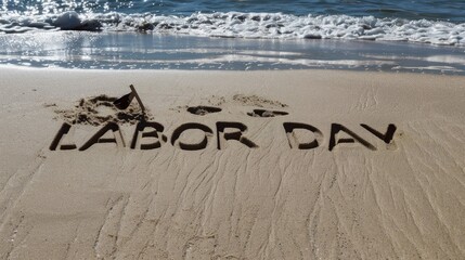 Canvas Print - Writing LABOR DAY in the sand on the beach