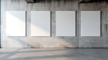 Wall Mural - modern minimalist interior with blank canvases on concrete wall. perfect for art displays or galleri