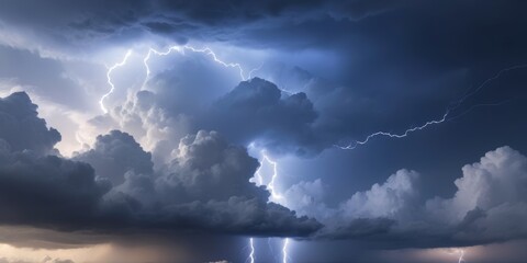 Wall Mural - lightning strike on the dark cloudy sky