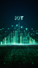 Aufkleber - iot concept in digital cityscape, futuristic digital cityscape illustrating the wifi internet of thi