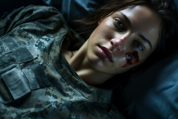 Leinwandbilder - AI generated photo of wounded injured soldier after fight