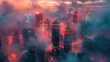 Futuristic Shaolin Cloud City in a dystopian anime environment. Surrounded by clouds