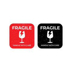 Sticker - Sticker fragile handle with care vector. warning label, fragile label with broken glass symbol, vector