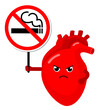Cartoon heart character human organs holding stop and no smoking sign. Smoking effect on human internal organs. Health care concept. World no tobacco day. illustration.