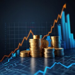 Stock graph and financial chart. Analyze stock market finance volume of stock market with Graph and chart holograph technology. High quality photo