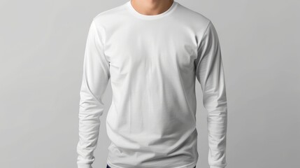 Male White Long Sleeve T-Shirt Template for Men and Boys - Classic Tee Design