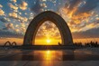 Monumental Arch of Independence Glowing at Sunset in City Skyline