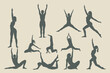 Yoga posture silhouettes on light