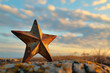 © Татьяна Евдокимова - Weathered metal star symbol against a vibrant sunset sky, evoking a sense of nostalgia and timelessness