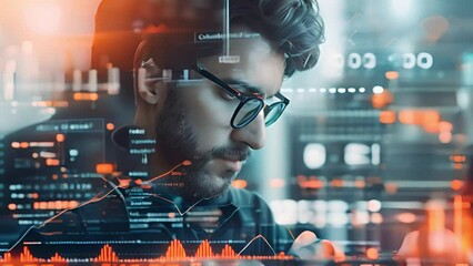 Poster - Man in Glasses Analyzing Digital Screen at Office 