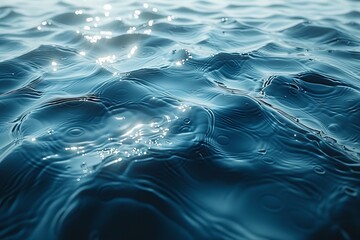 Poster - An enchanting image capturing the light movements of water ripples on a reflective blue surface, symbolizing tranquility