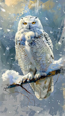 Wall Mural - Snowy owl painting