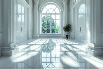 Poster - A spacious and bright interior with white walls and large windows offering a sense of tranquility