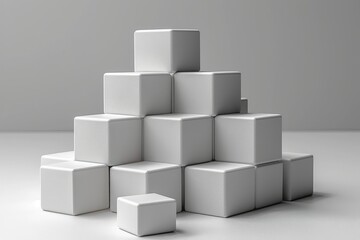 Poster - Perfectly arranged white cubes forming a pyramid structure that represents order and symmetry