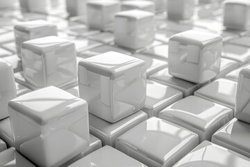 Poster - A sharp and stylish image of white cubic blocks aligned in a precise grid formation, exuding a modern, clean look