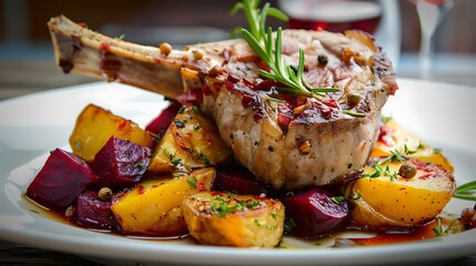 Wall Mural - pork chop with potatoes and beets