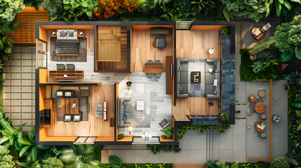 3d floor plan house, Floor plan of a house top view 3d illustration open concept living house layout