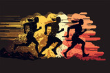 Fototapeta Big Ben - Running silhouettes. Vector illustration, Trail Running, Marathon runner, running postcard, trail running