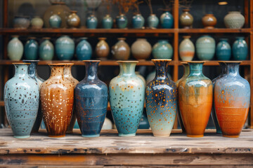 Poster - A photograph showing a series of ceramic vases with glazes designed to mimic the Milky Way, each pie