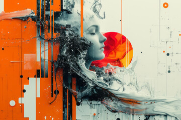 Leinwandbilder - A scene illustrating a book cover design process, where the designer combines abstract forms and typ