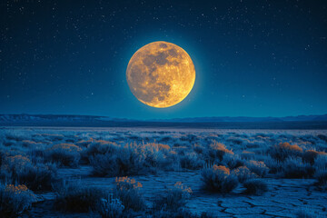 Aufkleber - A scene showing a full moon rising close to the ground, creating a nocturnal oasis of silver light i