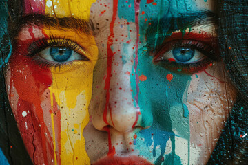Poster - A depiction of a mural where surreal, dreamy faces emerge from abstract splashes of color, as if the