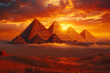 A depiction of a series of ancient pyramids that appear perfectly preserved in the desert, only to d