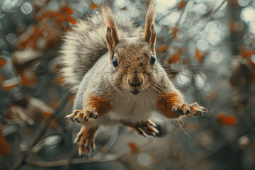 Wall Mural - A depiction of a squirrel with a robotic tail that helps it balance and steer more effectively when