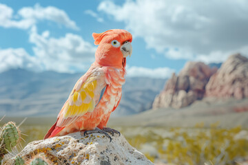 Leinwandbilder - A depiction of an exotic bird paradise appearing in the desert, with sounds and colors so vivid itâ€