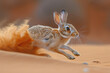 A desert rabbit sporting long, elegant antelope horns, effortlessly leaping over sand dunes.