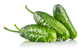 Fototapeta  - Fresh cucumbers. Green ripe cucumber vegetables. Organic food. Isolated on white background