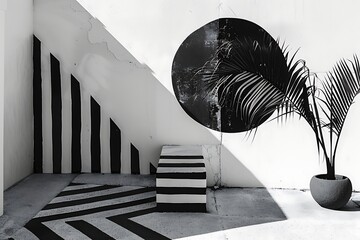 Wall Mural - : A minimalist black and white design with bold geometric shapes