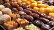 Variety of Dates and Dried Fruits. A Colorful Assortment of Sweet Treats for Ramadan and Eid