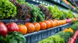 Fresh Produce. Colorful Tomato and Lettuce Varieties on Display in Supermarket