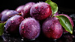 Juicy Plums with Water Droplets Close-Up. Generative ai.