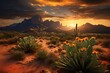 cacti in the desert at sunset. 3D Rendering