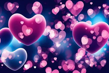 Poster - abstract valentines day background with hearts and bokeh lights