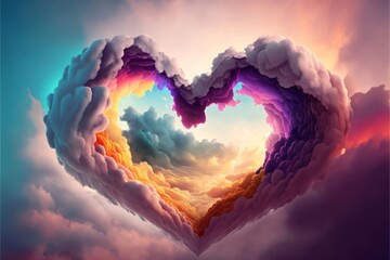 Poster - Heart shaped cloud in the sky. Valentines day background. 3D rendering