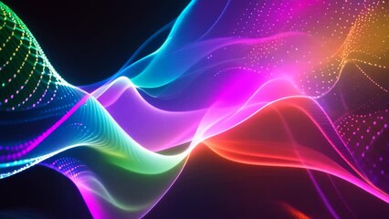 Poster - The computer-generated Video showcases a vibrant wave of light spreading across a dark background, creating a captivating visual effect, Nanoscale quantum physics depicted artistically