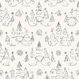 Fototapeta Dinusie - Seamless pattern with hand drawn Christmas trees. Vector illustration.