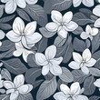 Seamless pattern with white flowers on dark blue background. Vector illustration.
