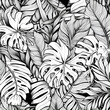 Seamless pattern with monsters leaves. Black and white vector illustration.