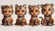 The cutest tiger doodle modern set you can buy! Cartoon tiger characters in different poses with flat color. Happy Chinese new year greeting card for 2022 with cute tiger.