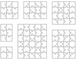 Illustration of seven white puzzles, separate pieces
